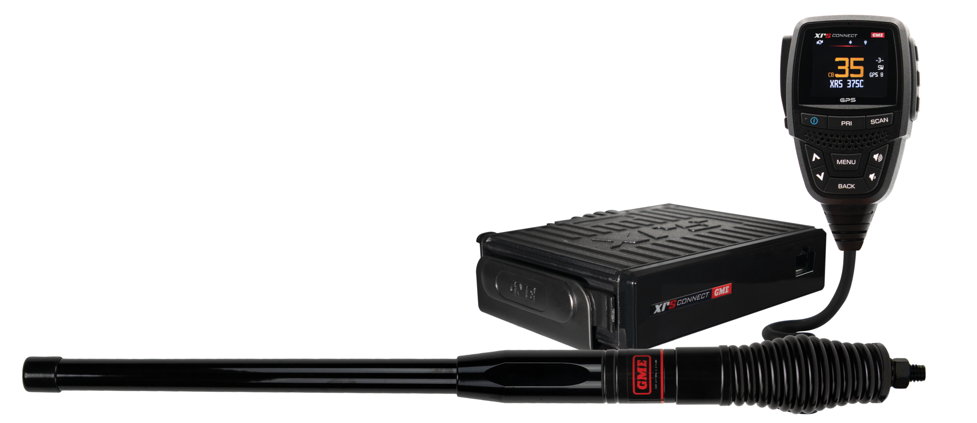 GME XRS-375C4P radio and heavy-duty antenna